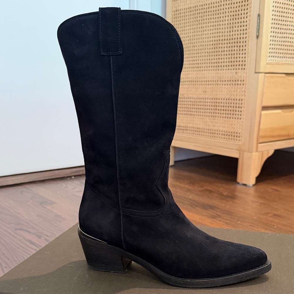 Partlow x Adam Lippes Limited Edition Women’s Black Suede Mid-Calf Cowboy Boots